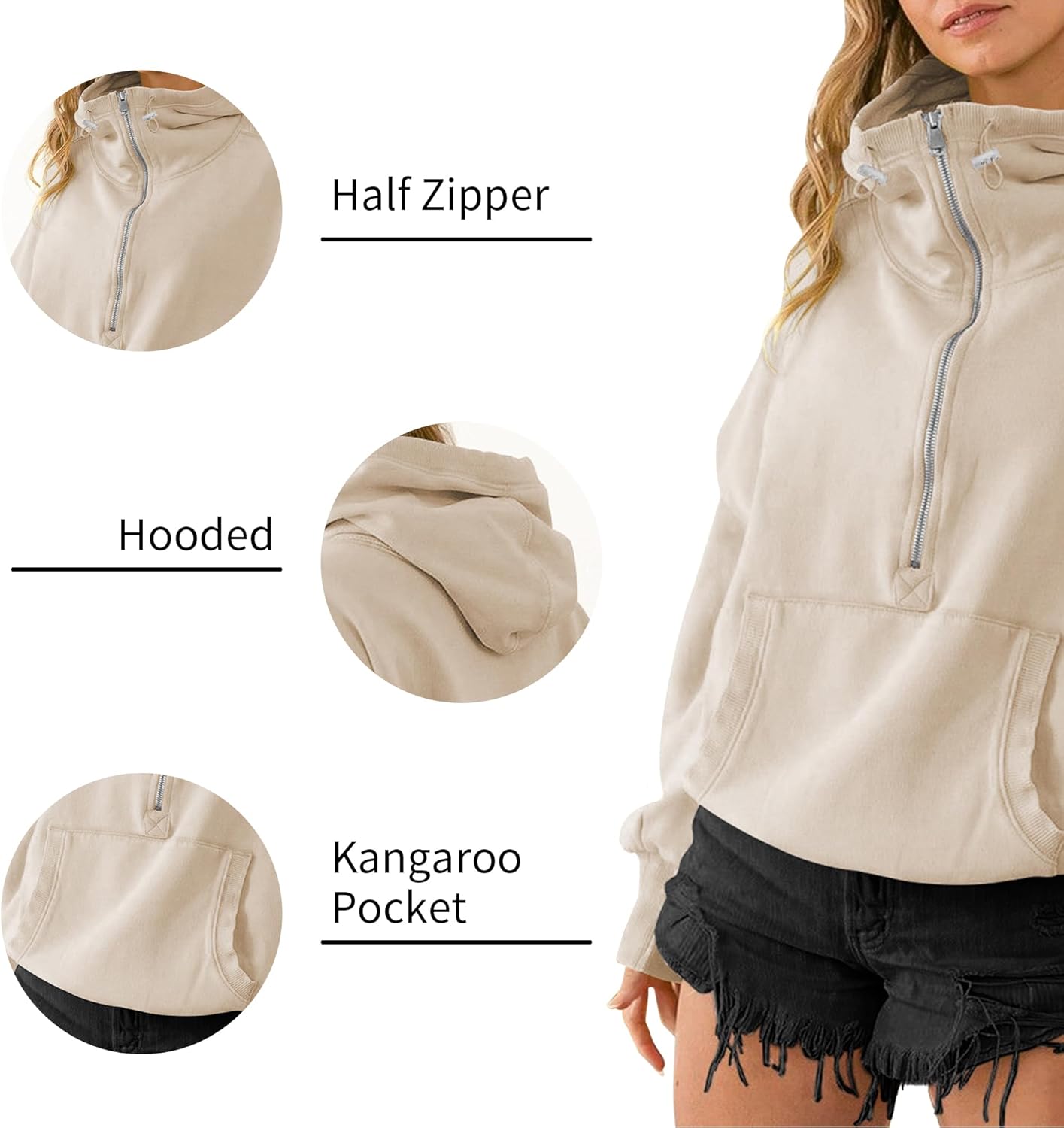 TBA High Neck Hoodies for Women Oversized Half Zip Drawstring Y2K Pullover Sweater Casual Long Sleeve Sweatshirt with Pockets - Image 5