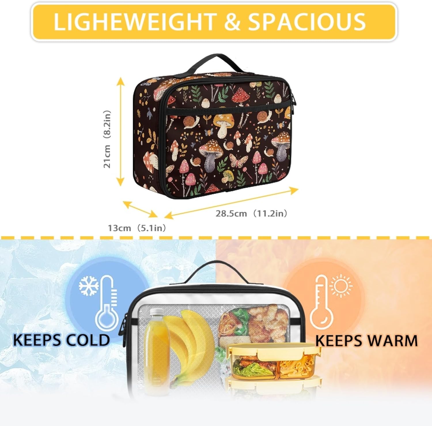 Kids School Backpack With Lunch Box Water Bottle Carrier Mushroom Print 17 Inch Boys Girls School Bags Large 3 Pcs Backpack Set Lunch Bag Water Bottle Holder For Gift