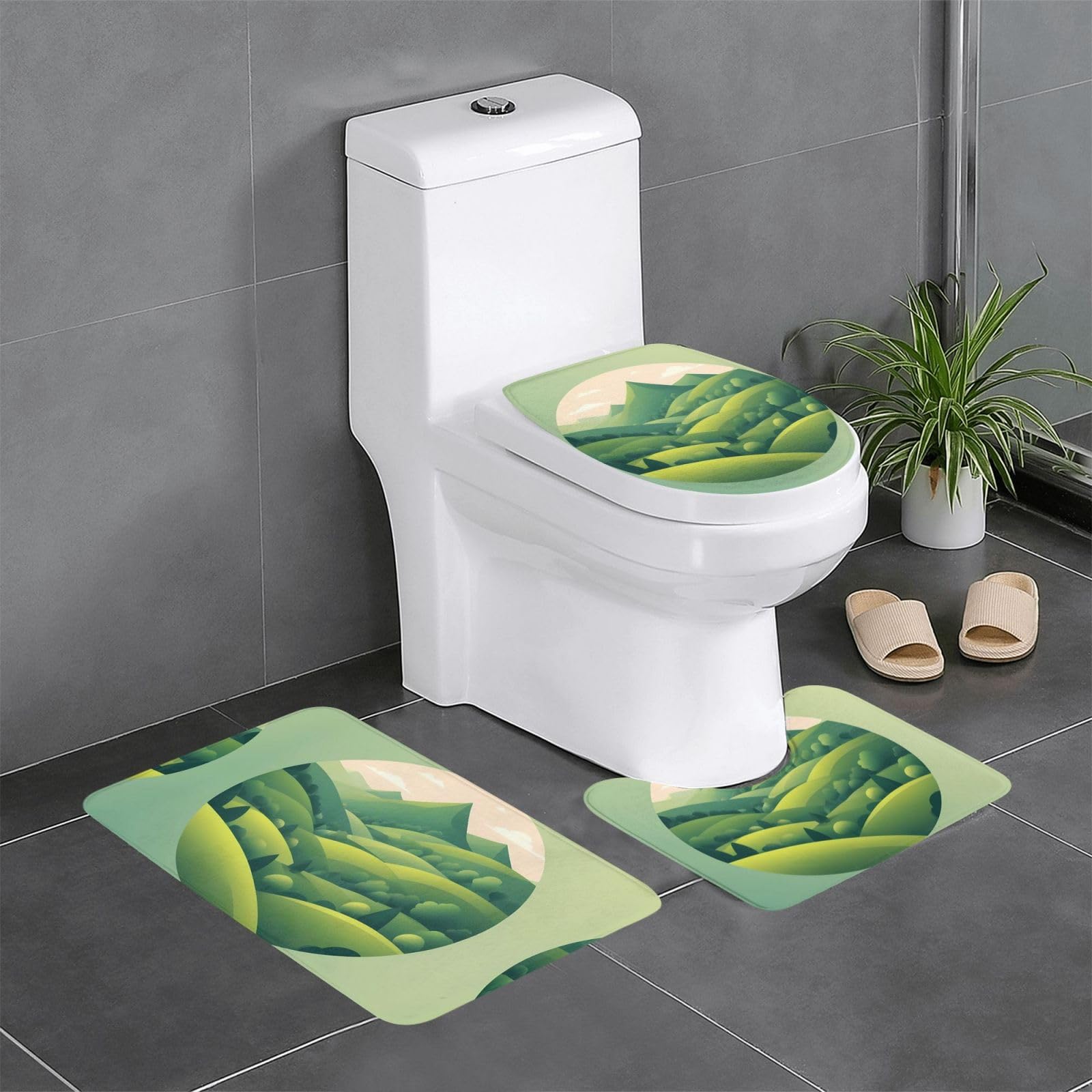 Tapis de salle de bain antidérapants YYHWHJDE lot de 3 pour toilettes et lavabo Green Hills