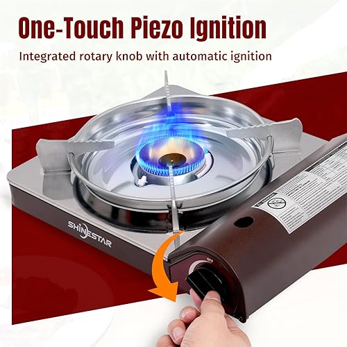 Miniatura 5 de SHINESTAR Estufa de butano de 14000 BTU para camping, doble protector contra el viento, estufa de butano portátil para camping, senderismo,