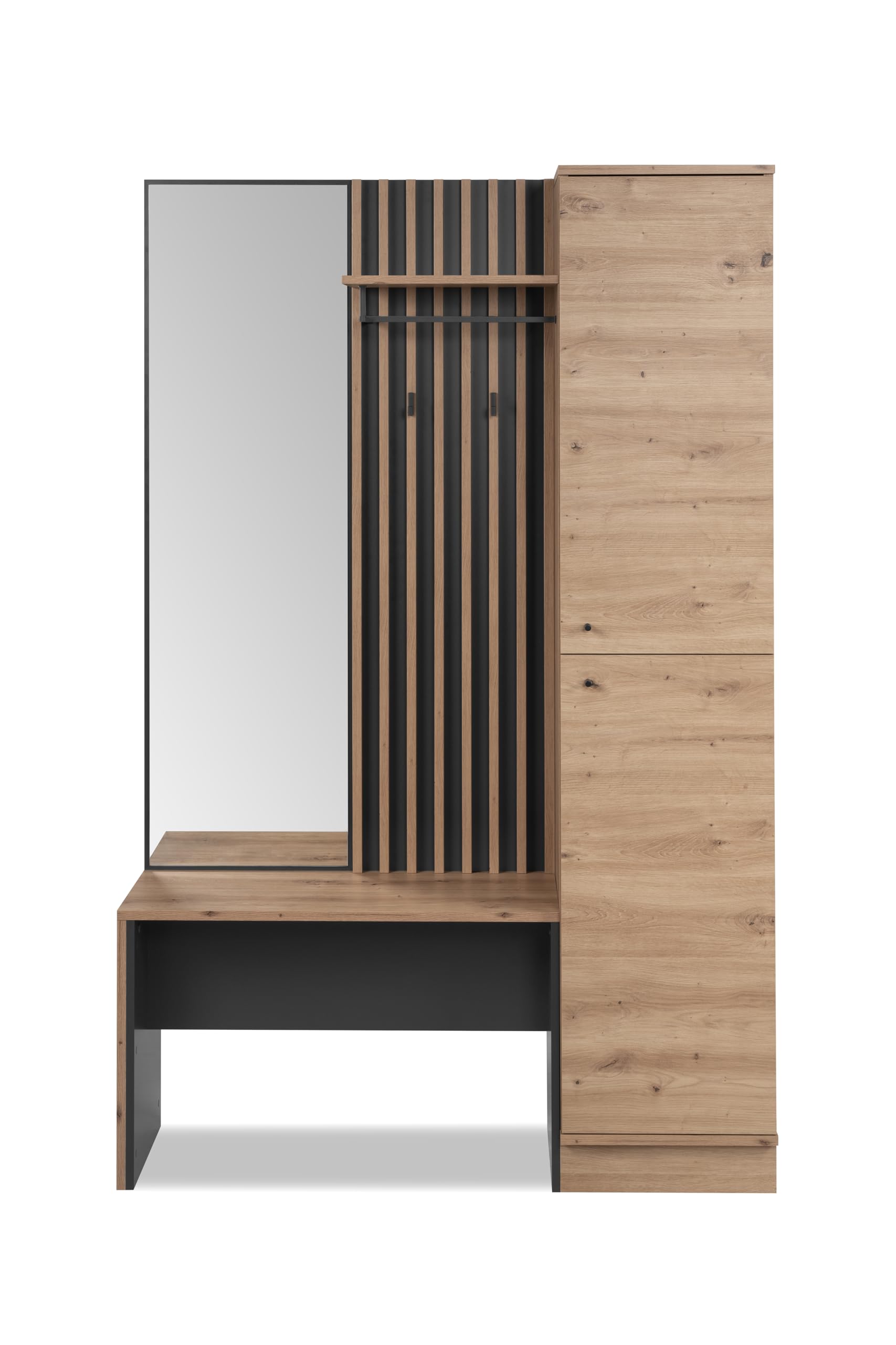 AVANTI TRENDSTORE Bonifati - Guardaroba compatto in legno laminato nel colore quercia Artisan/antracite. Perfetto per tutti gli ingressi e corridoi. Misure complete ca. LxAxP 122x190x37cm.