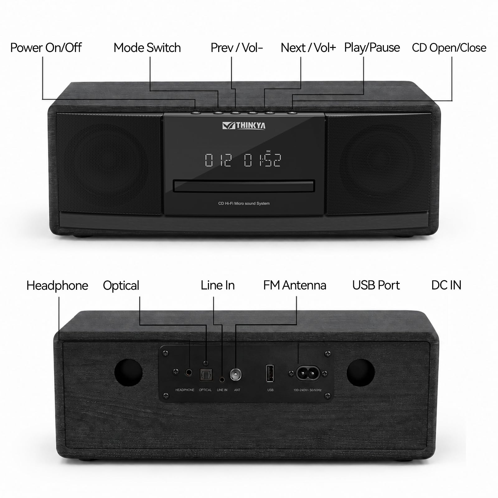 Microchaîne Hi-FI avec Lecteur CD, Bluetooth 6.0, Radio FM, 40W RMS