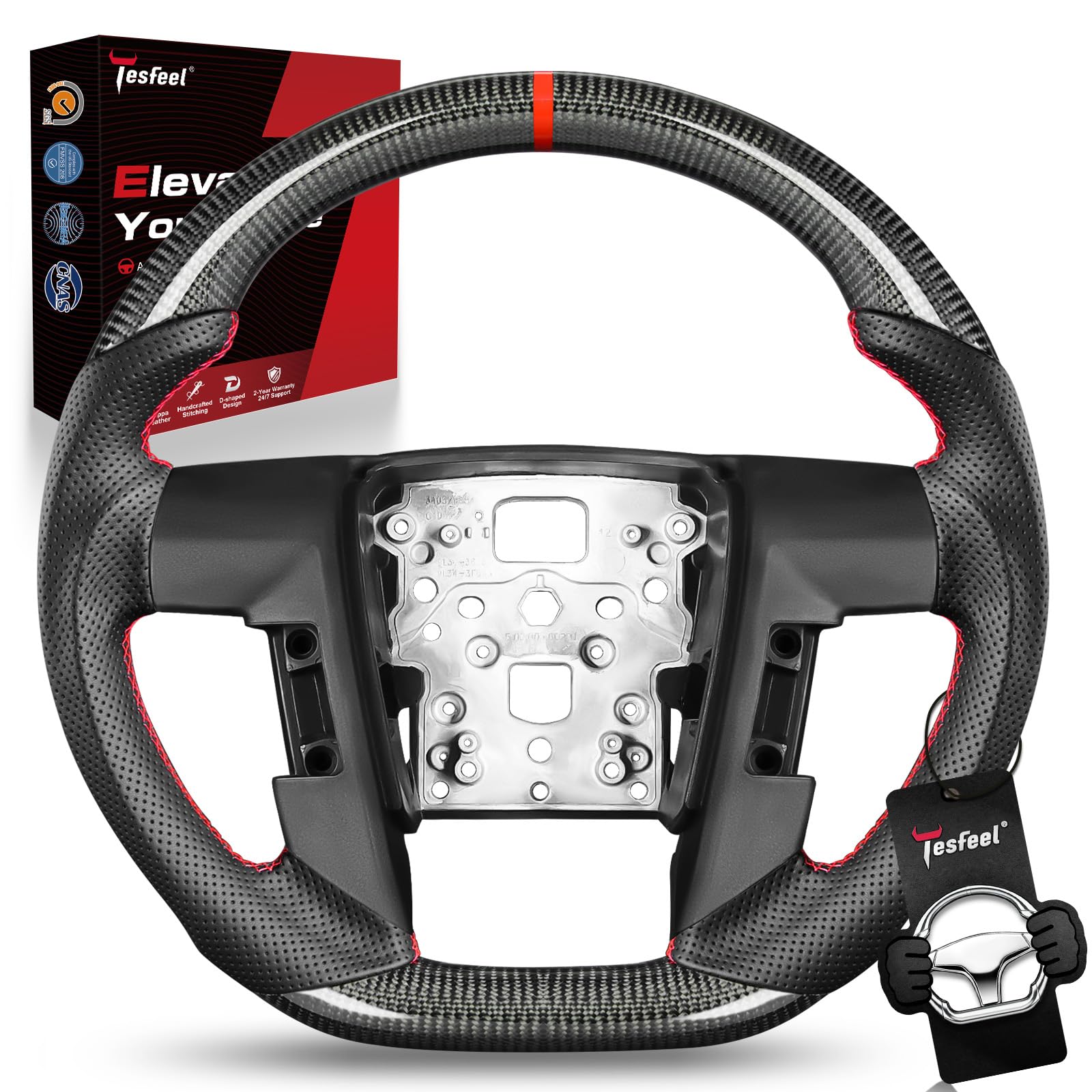 TESFEEL Real Carbon Fiber Steering Wheel for F-150 and Raptor 2009-2014