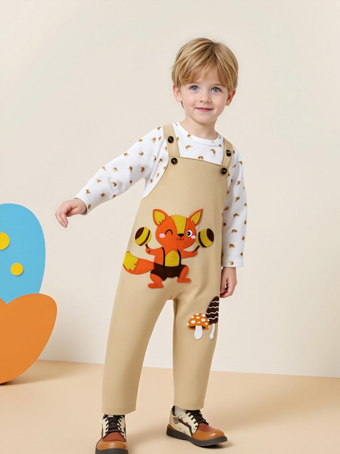 YALLET Toddler Boy Clothes Cute Long Sleeve Tops + Comfortable Overalls Jumpsuit Pants Outfits Sets 12M-5T - Image 5