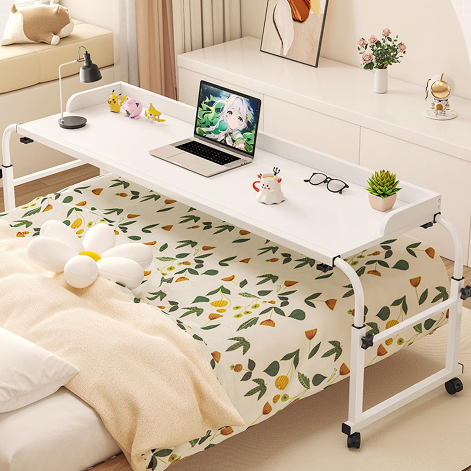 Bureau d'ordinateur portable à roulettes pour télétravail confortable au lit