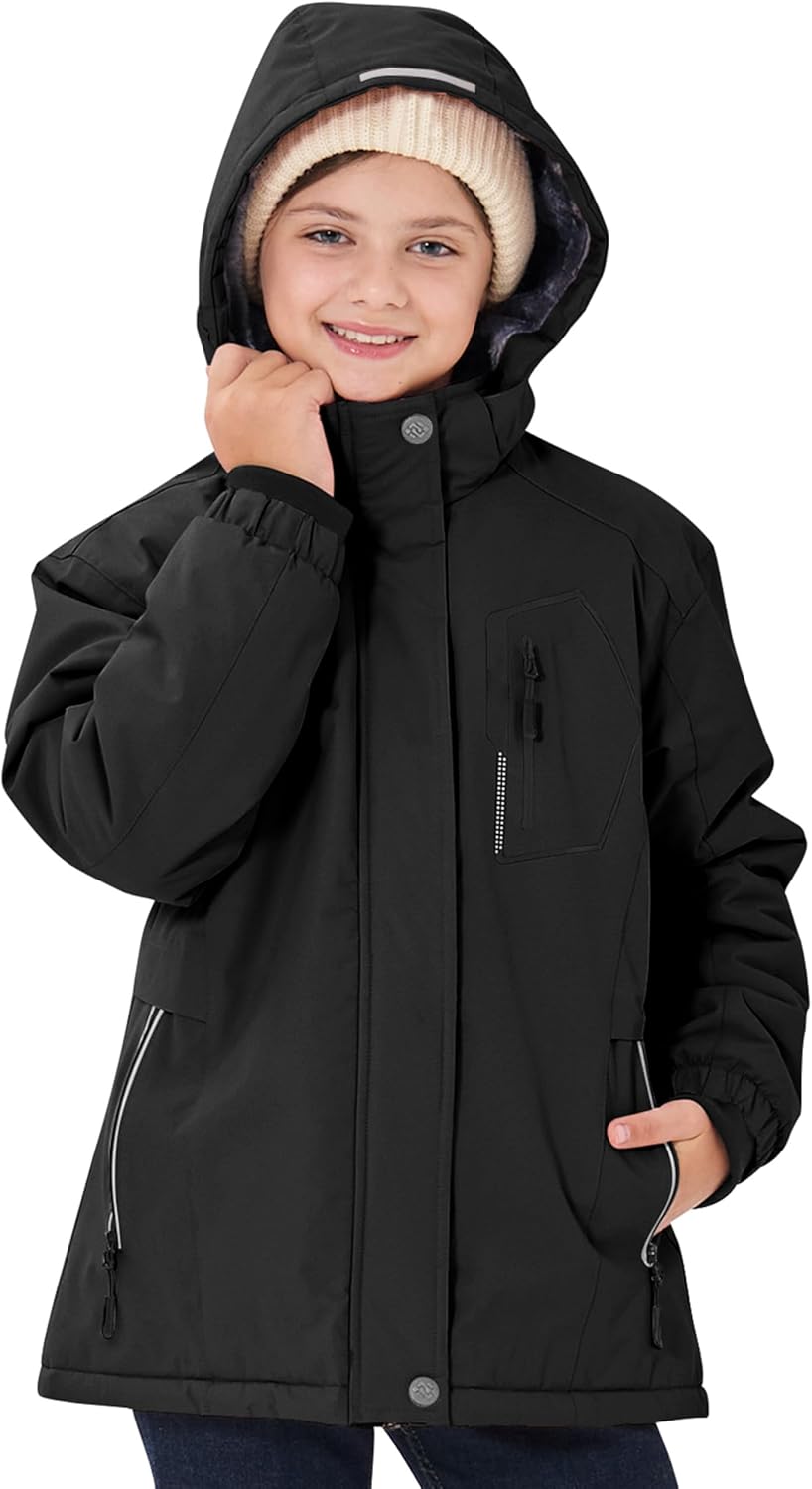 MoFiz Girls Ski Jacket Waterproof Fleece Lined Snowboard Jacket Warm Winter Snow Coats with Removable Hood - Image 7