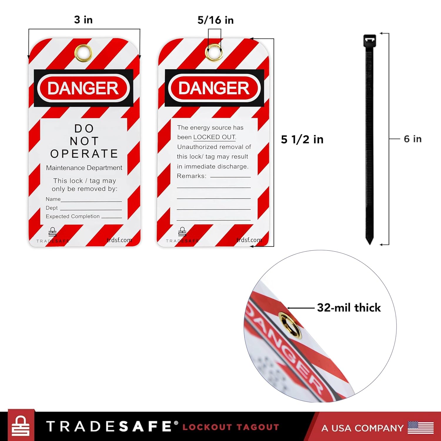TRADESAFE Lockout Tagout Locks & Lockout Tags Bundle - 10 Red Loto Locks Keyed Different, 2 Keys Per Lock, 30 "Danger Do Not Operate Lock Out Tags with Zip Ties, OSHA-Compliant Lockout Safety Supply