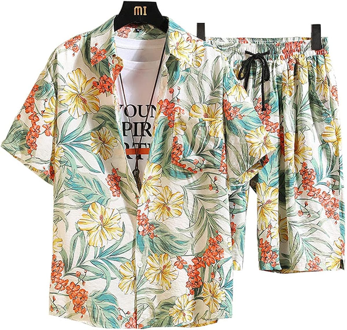D Iizoo 夏 半袖シャツ 2点セット アロハシャツ ショートパンツ 上下セット メンズ 花柄 Tシャツ セットアップ 短パン ビーチシャツ プリント ハワイシャツ カジュアル 通気性 大きいサイズ 軽量 おしゃれ 最大90 Offクーポン