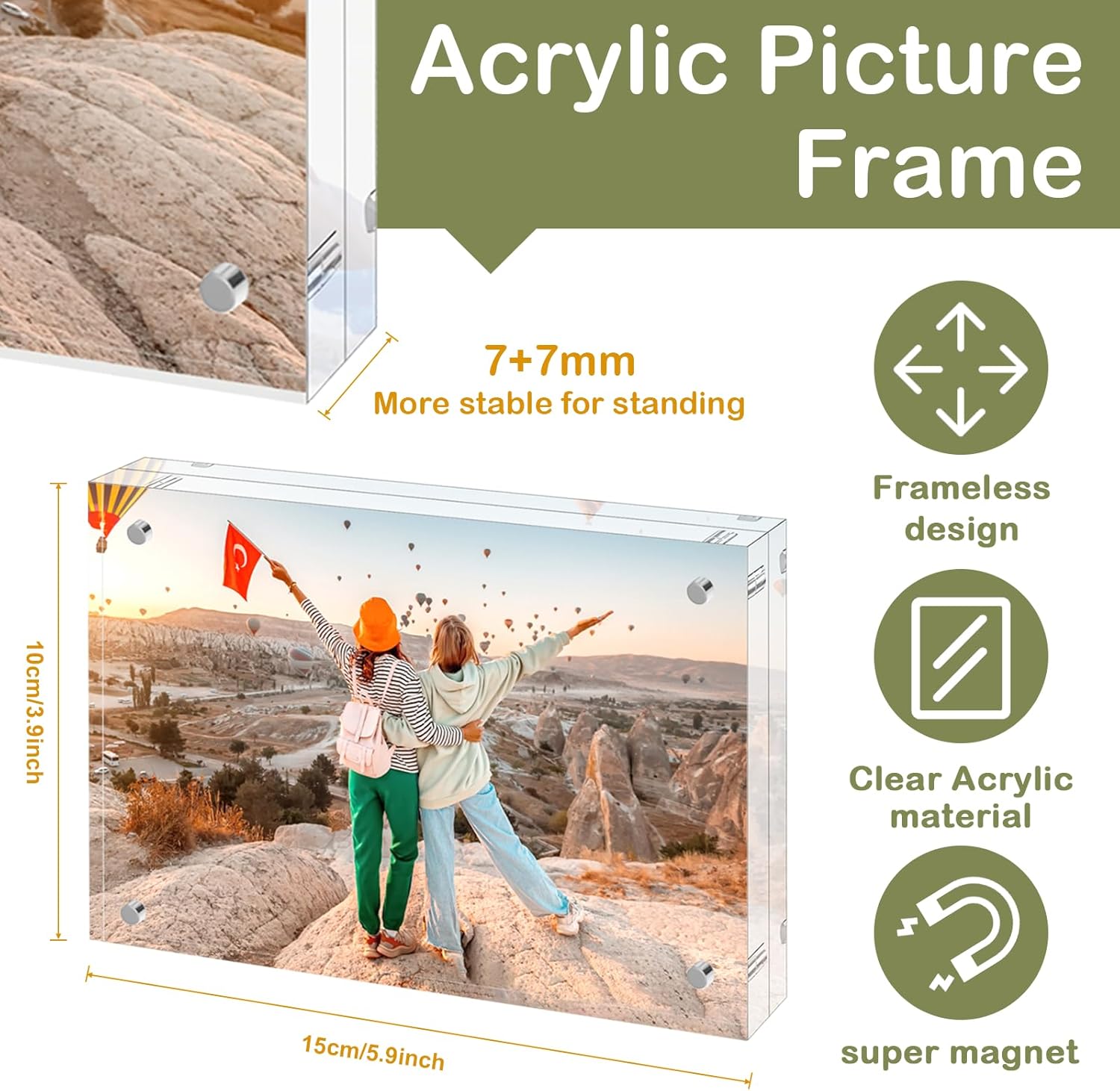 4x6 Acrylic Picture Frames 6 Pack, Premium Acrylic Photo Frame Magnetic Picture Frames Clear Double Holder-Sided, Free Standing Desktop Display, Best Gift for Family, Baby, Friend