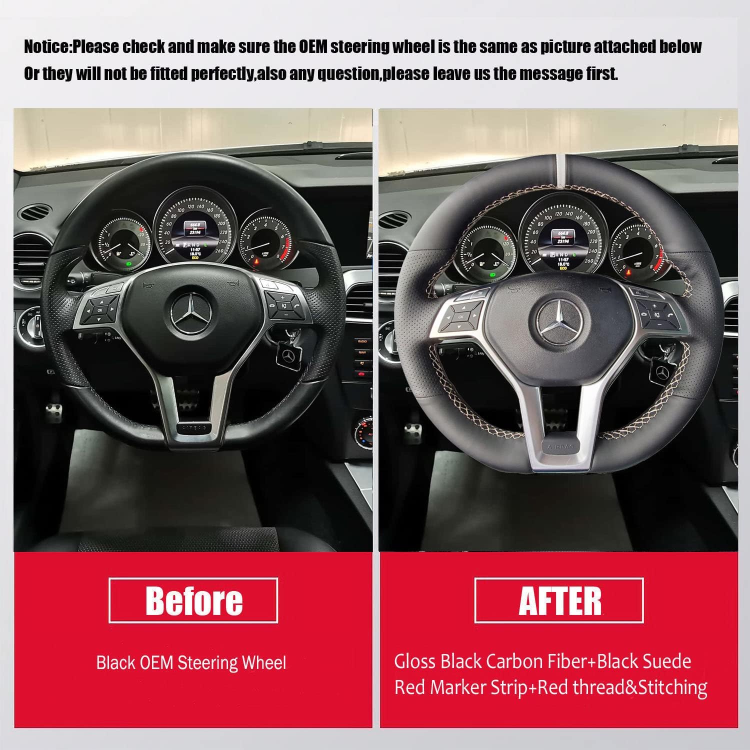 Hand-Stitched Steering Wheel Wrap for Mercedes C-Class W204/E-CLASS W212 W207/SLK-Class C172/CLA-CLASS W117/CLS-Class C218 2012 2013 2014 Interior Steering Wheel Protection Skin Cover Accessories