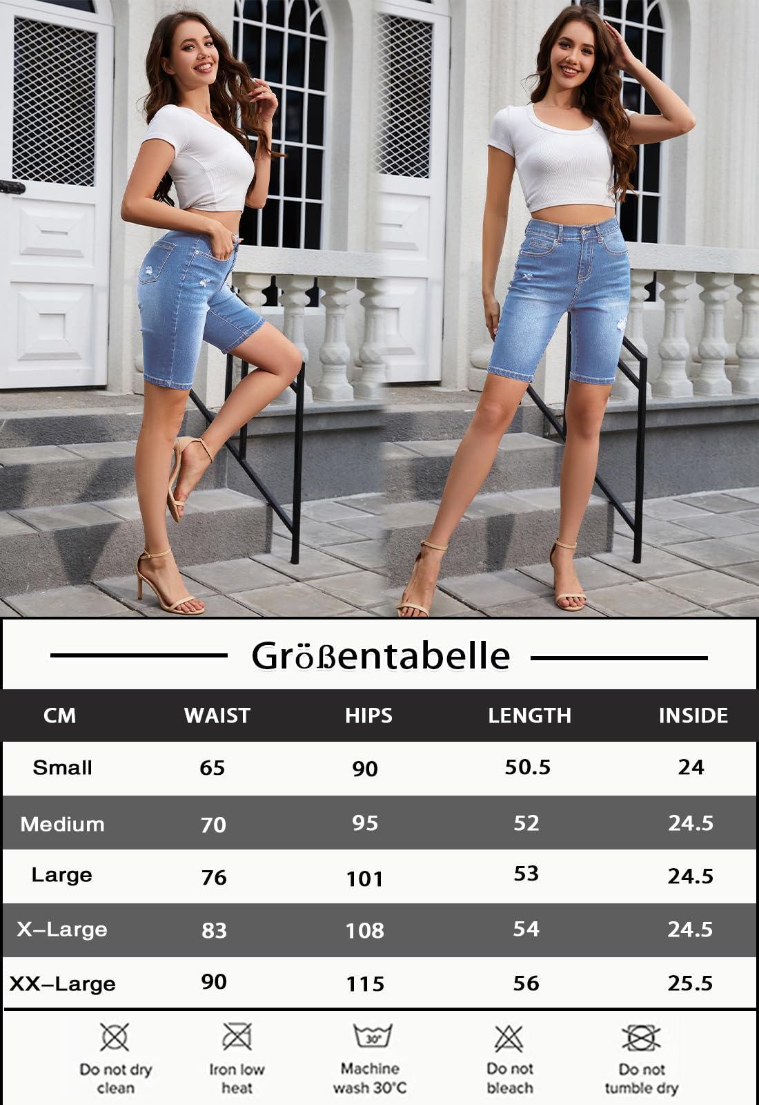 Alaster Queen Bermuda pour femme, taille haute, skinny, classique, en jean, bermuda en denim