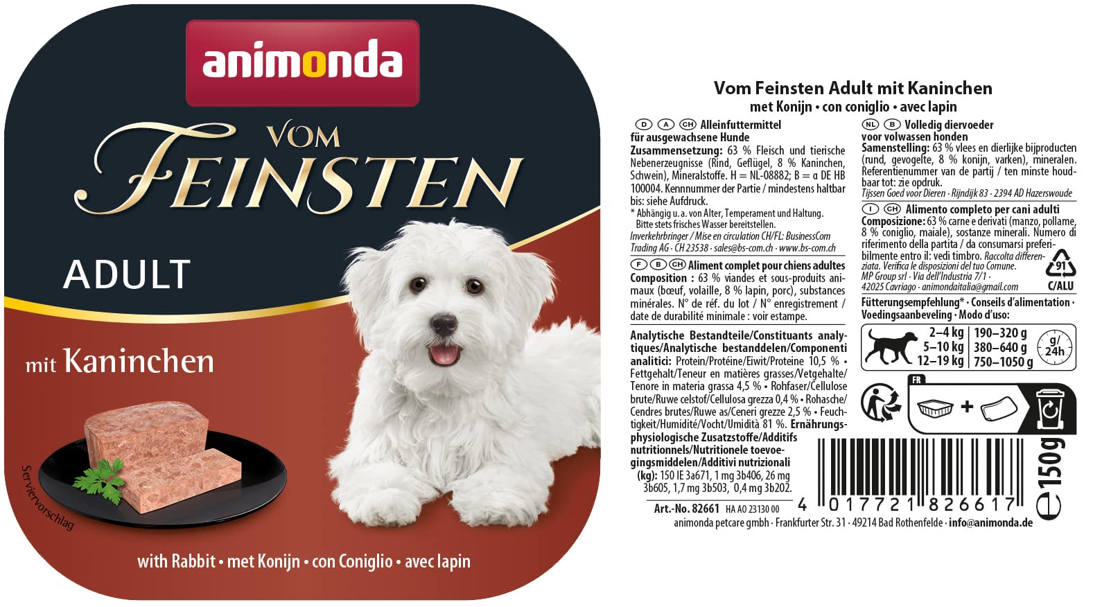 animonda vom Feinsten Hundefutter nass mit Kaninchen