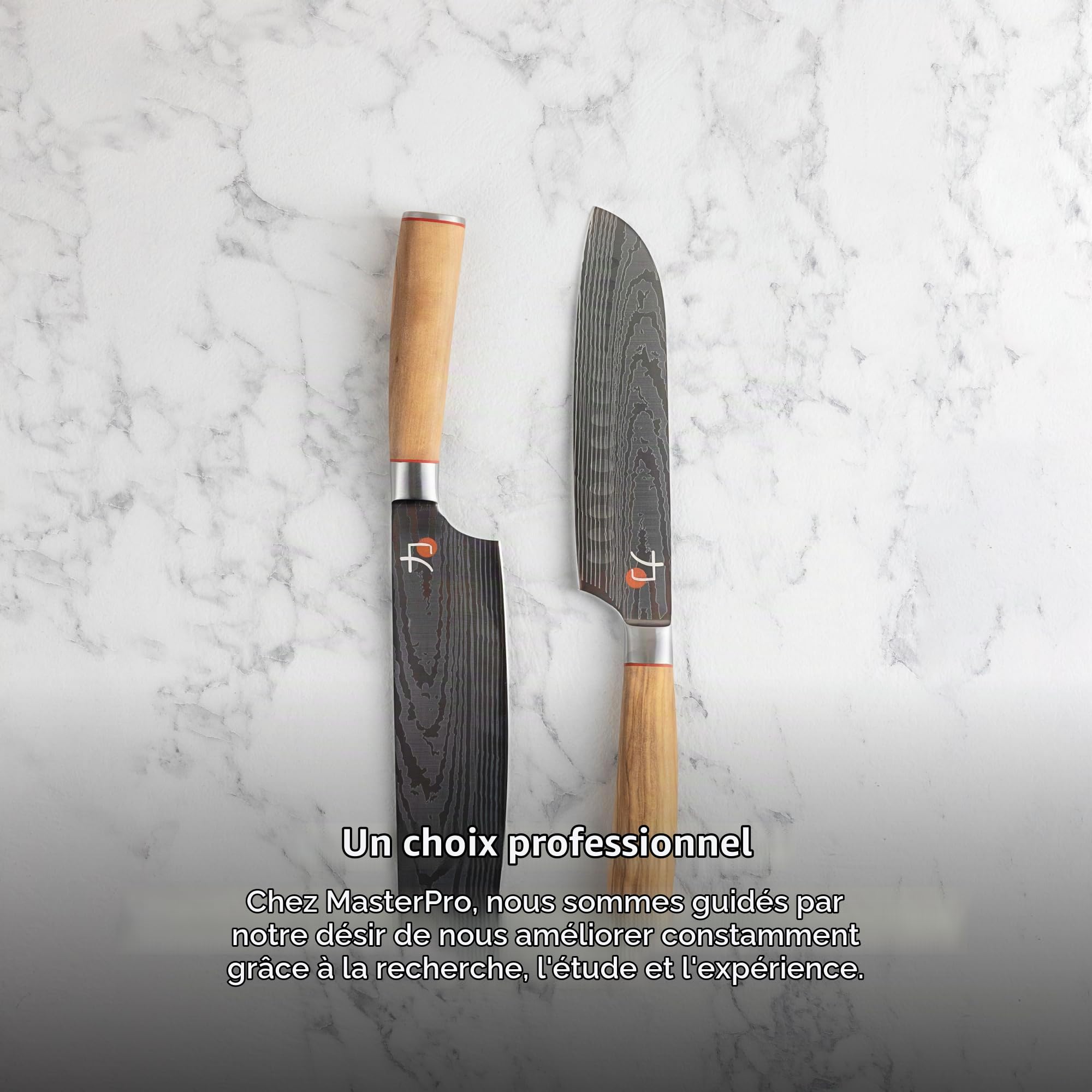 MasterPRO Tetsu | Couteaux de cuisine | Ensemble complet de 5 couteaux japonais | Parfait pour couper tous les types d'aliments | Cuisine Professionnelle | Manche en Bois d'Olivier