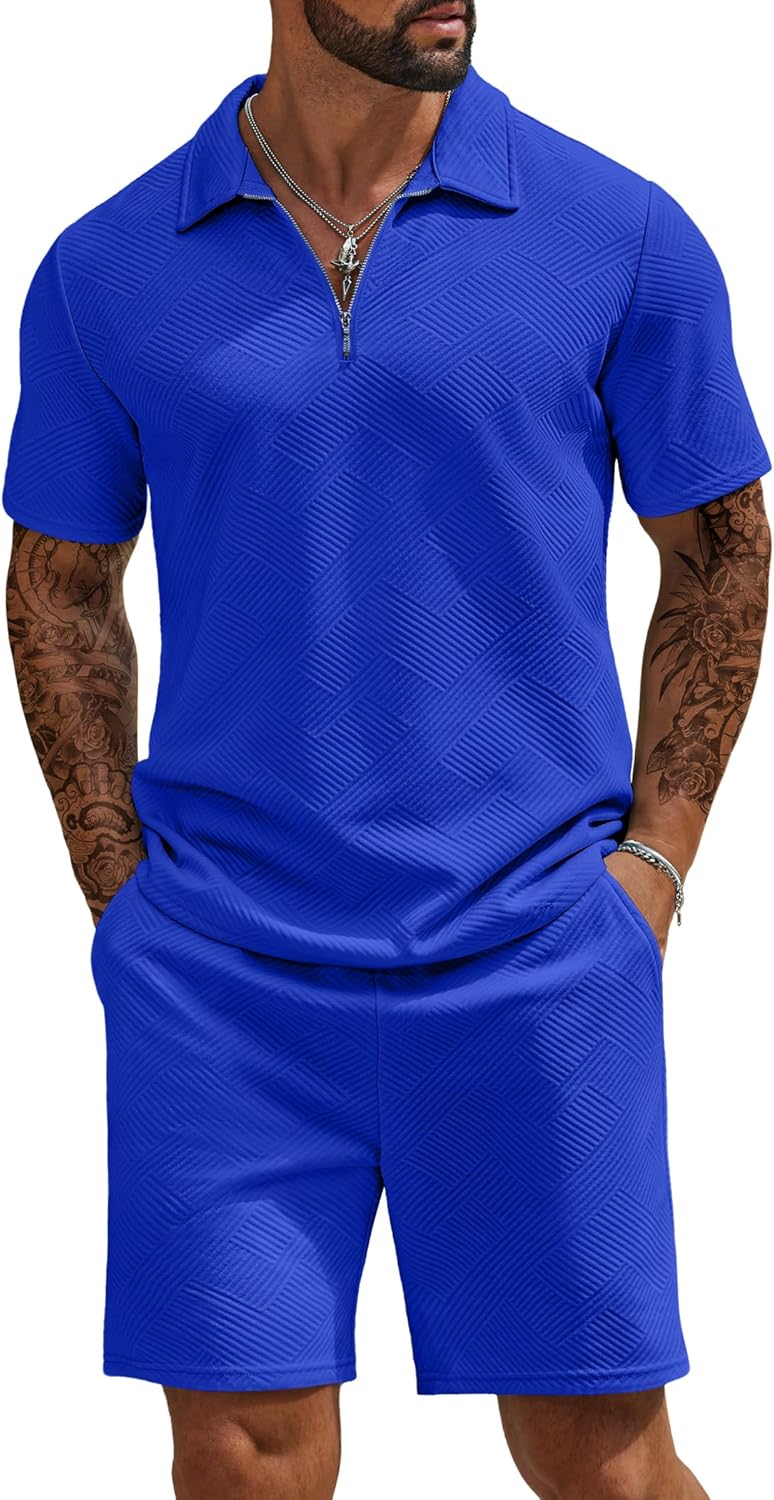 COOFANDY Mens Tracksuit Casual 2 Piece Quarter Zip Polo Shirt and Shorts Set Athletic Jogging Sports Outfits