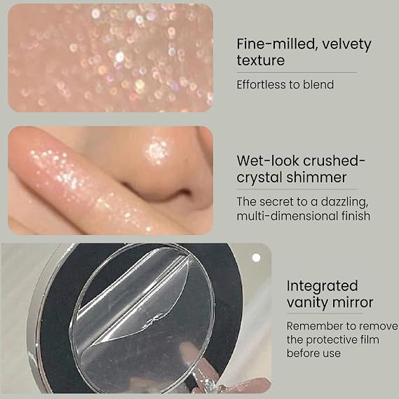 Sun Glow Shimmer Single Eyeshadow Powder Compact - Eyeshadow Matte Glitter Sparkly Cream for Eyes Face Highlighting with Mirror for Smooth Blendable Buildable Radiant Finish