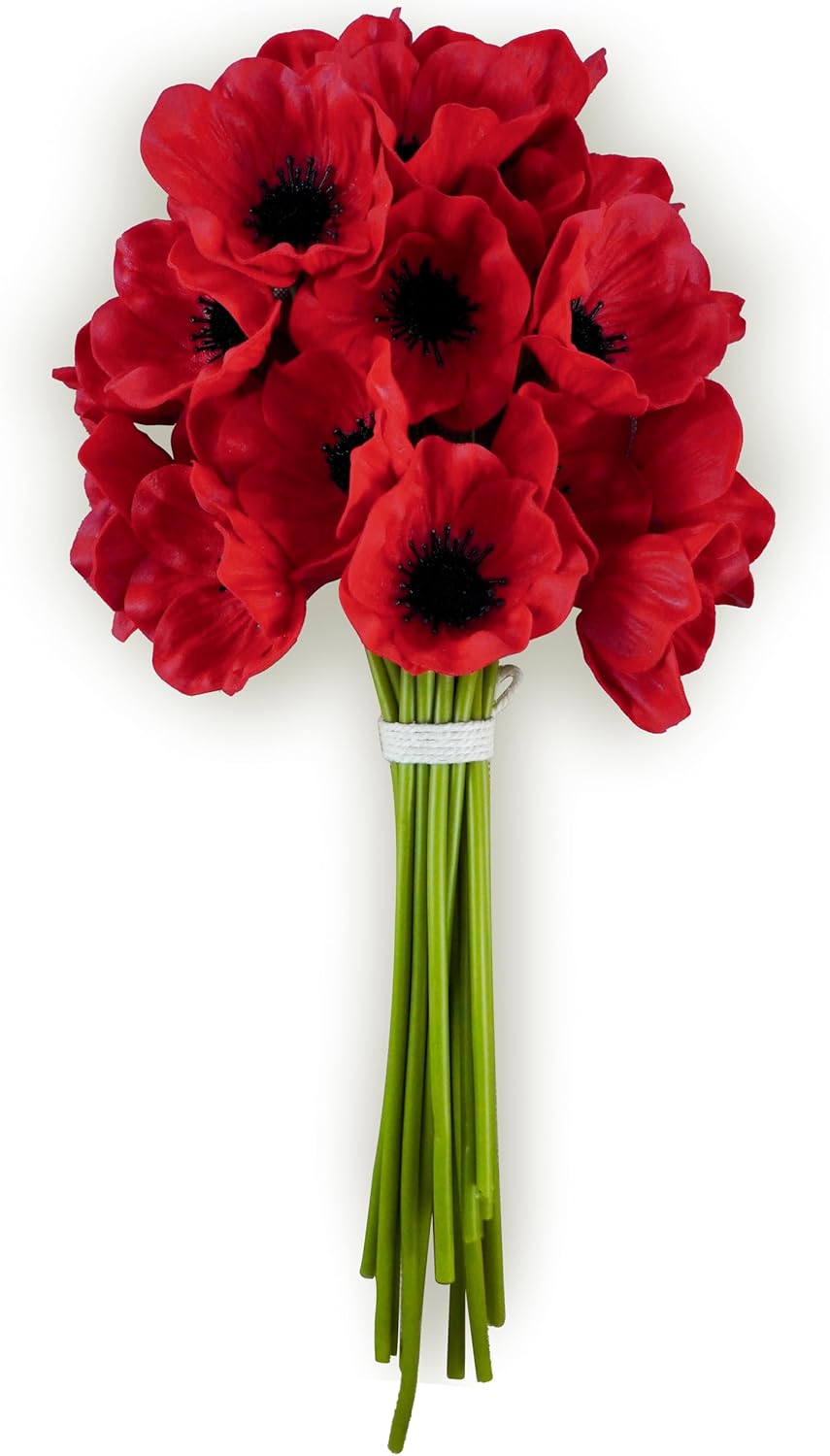 18 Pcs Real Touch White Anemone Flowers – Artificial Anemones with Black Center, Faux Poppy Stems for Wedding Bouquet, Bridal Shower, Centerpieces, Vase & Home Decor
