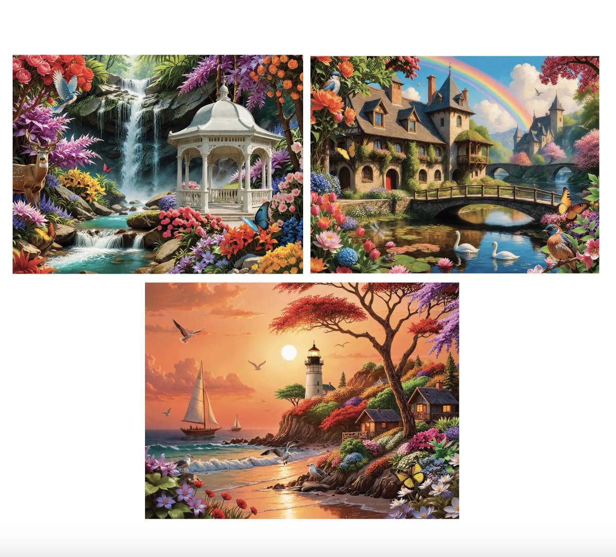 Bits and Pieces Value Set of 3-500 Piece Jigsaw Puzzles for Adults, Bulk Puzzles with Waterfalls, Sunsets, Rainbows - Puzzle Packs for Adults, Puzzles Bulk Bundle - Puzzle Size: 18" x 24"
