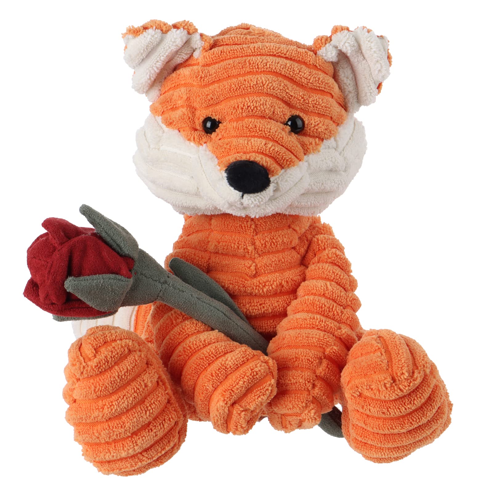 Apricot Plush Corduroy Fox Stuffed Animal - 8.5" Orange Fox Holding Rose | Soft Cuddly Toy For Kids & Gifts - View #8