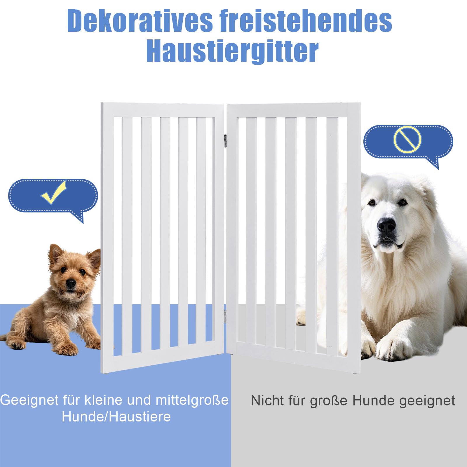 SOARS Absperrgitter Hund, faltbar & freistehend Hundegitter, Schutzgitter für Tür & Treppe, Türschutzgitter Treppengitter für kleine & mittlere Haustiere, Weiß, 101 x 89 cm