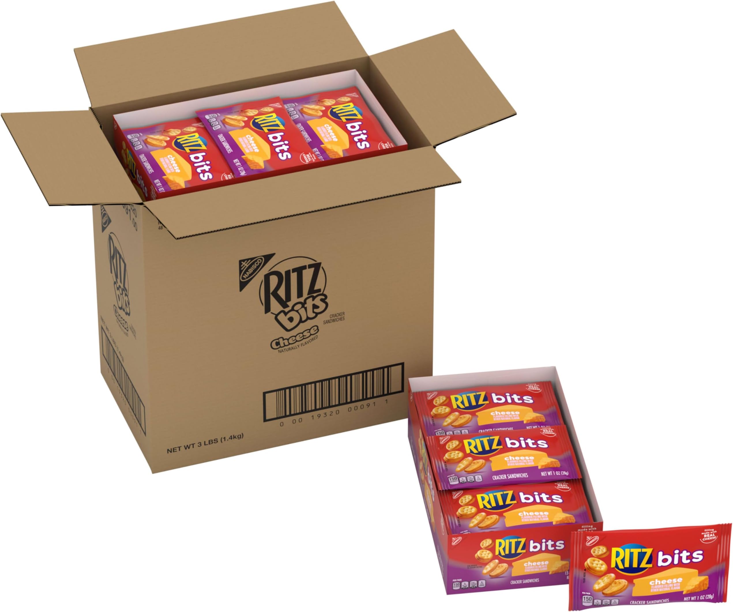 Cheese Sandwich Crackers, Bulk Lunch Snacks, 48 Snack Packs (4 Boxes)