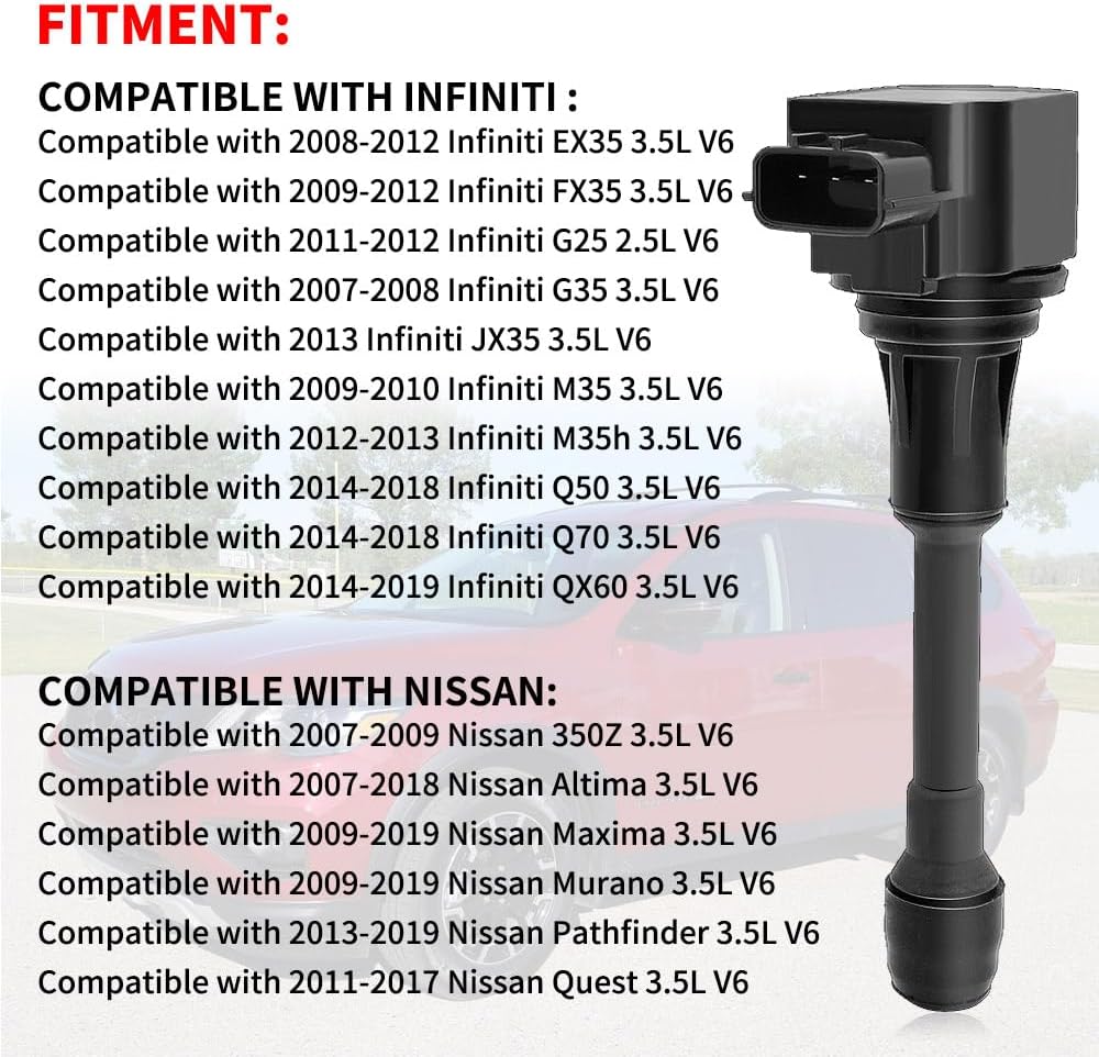 UF550 Ignition Coil Pack & Spark Plugs Compatible with Nissan 350Z Altima Maxima Murano 2019-09 Pathfinder/Infiniti EX35 FX35 G25 G35 JX35 M35 Q50 Q70 QX60 3.5L V6 Replace# C1670 GN10224 22448-JA10C