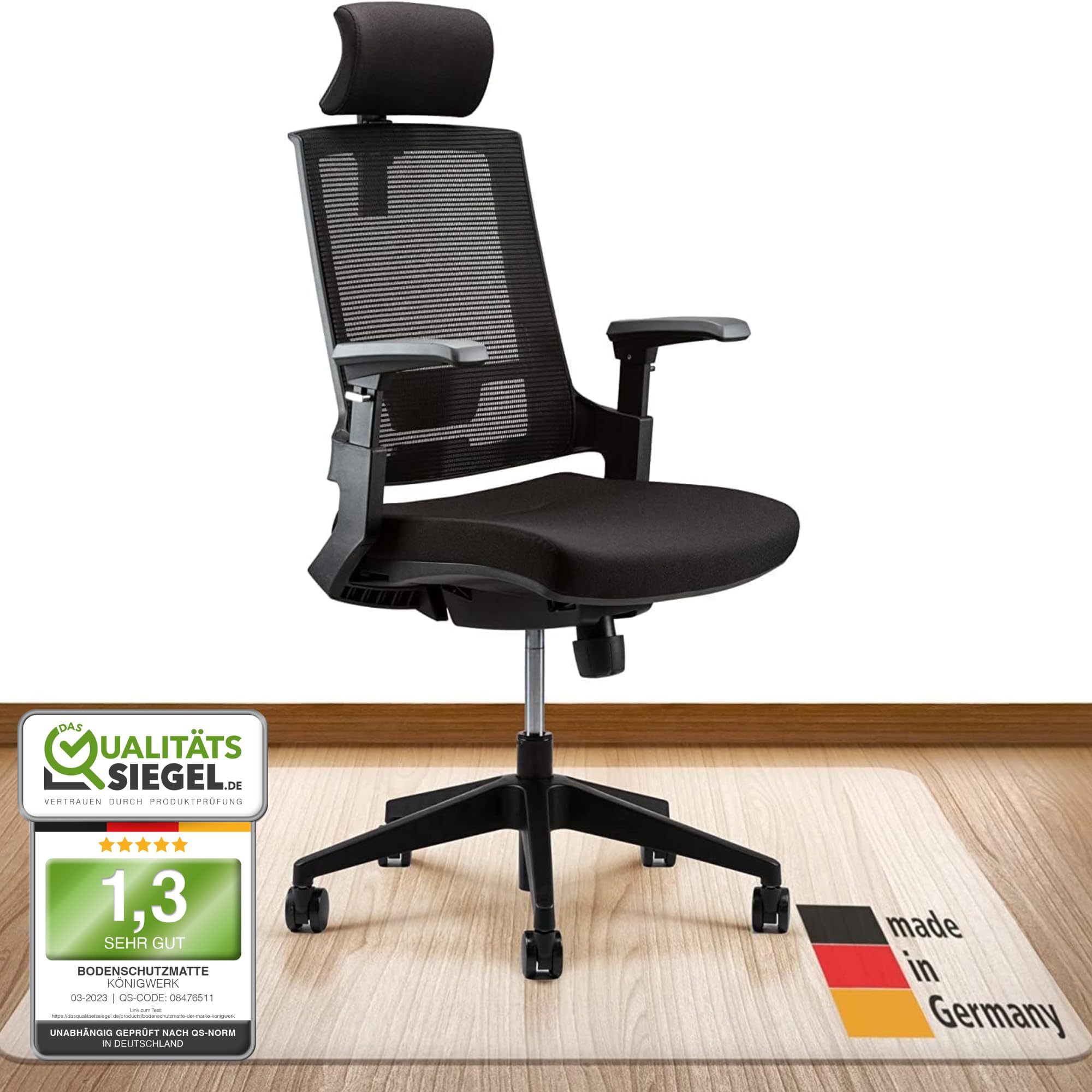 Königwerk Bodenschutzmatte Bürostuhl versch. Größen - Bürostuhl Unterlage rutschfest in milchweiß - Made in Germany - 90 x 120 cm