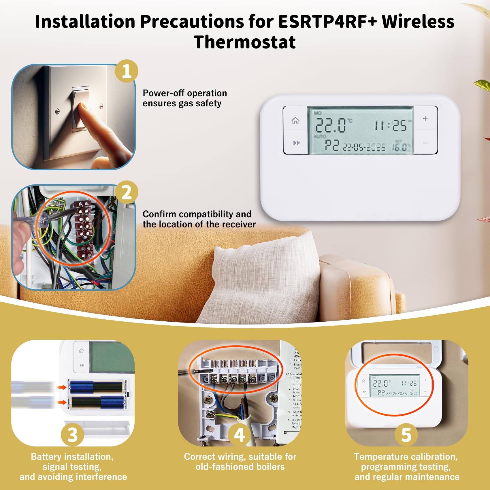 ESRTP4RF+ kabelloses, programmierbares Thermostat - Passen Sie die Innentemperatur über Programmierung an, verwalten Sie Heizsysteme intelligent und fördern Sie die Energieeffizienz
