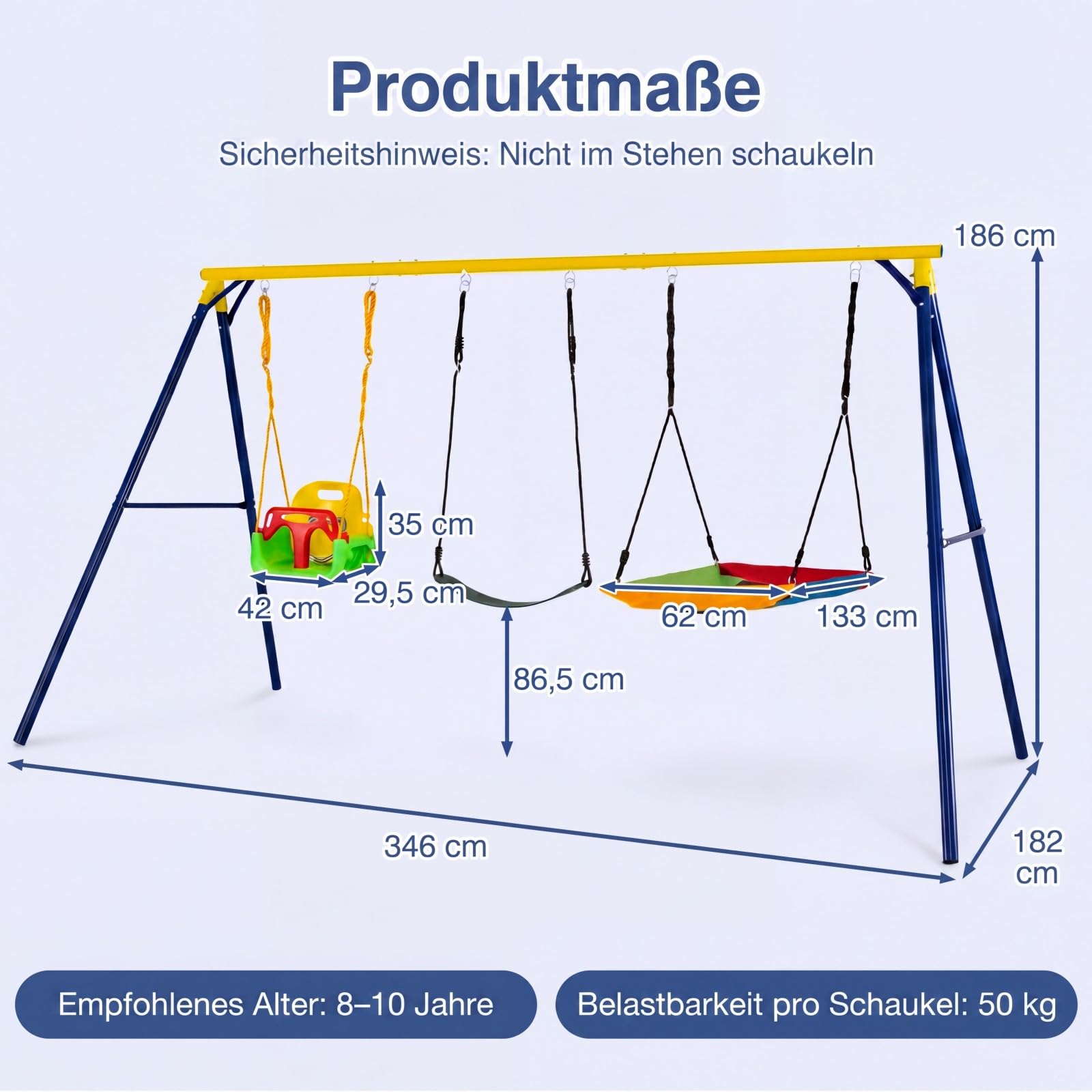 COSTWAY Schaukelgestell mit Nestschaukel, elastischer Kinderschaukel & Babyschaukel, Schaukelgerüst aus Metall bis 300 kg belastbar, Outdoor Schaukel für Kinder, Garten