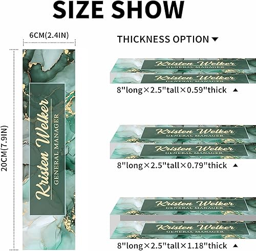 Miniatura 5 de Placa de nombre de escritorio de acrílico de mármol verde de alta calidad, decoración de oficina para mujeres u hombres, compañeros de trabajo,