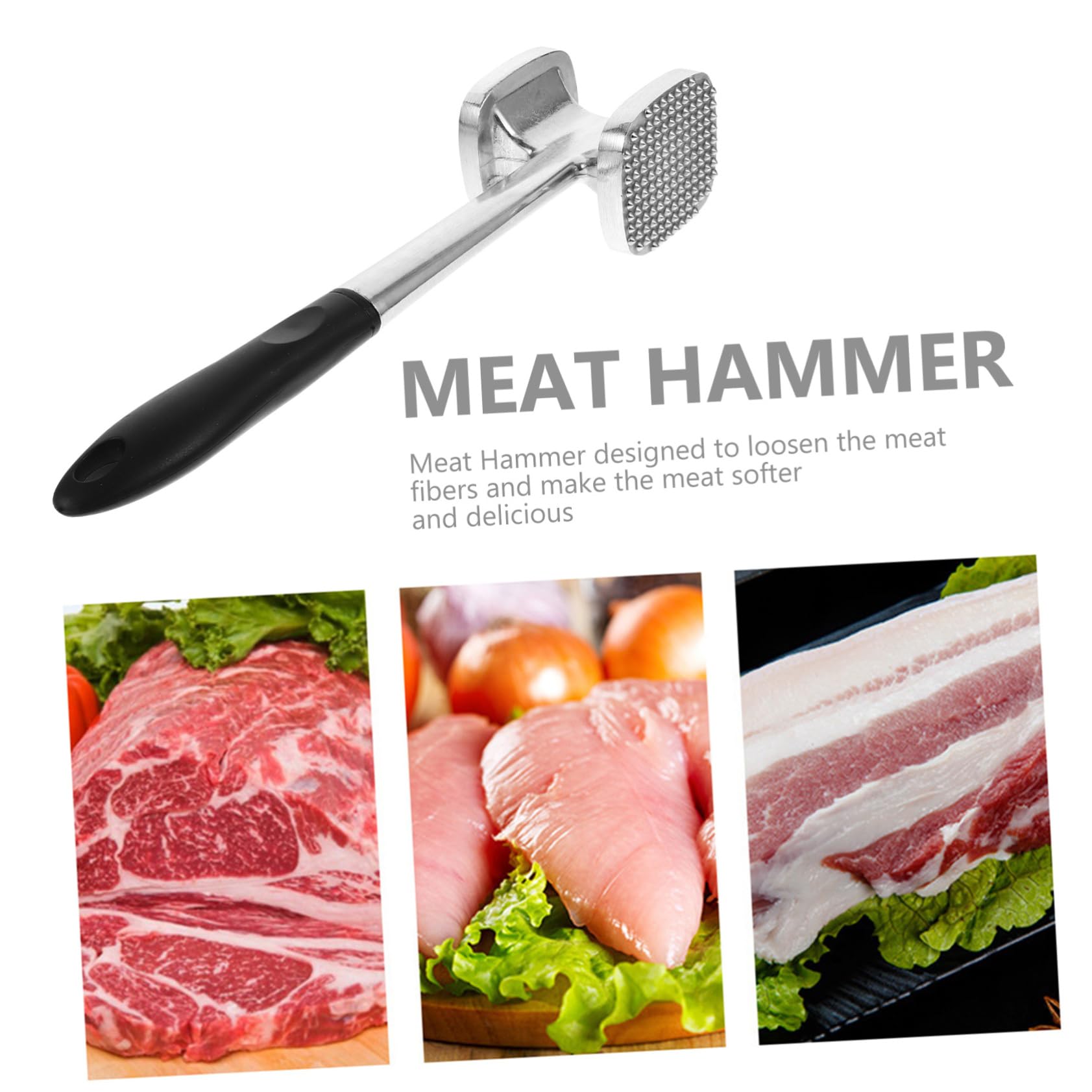 VOSAREA 1Pc Meat Tenderizer Mallet Double Sided Design for Cooking Construction Non Slip Handle Versatile Kitchen Tool for Steaks Nuts Garlic and More