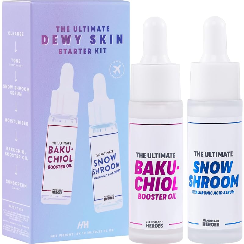 Handmade Heroes Conjunto de viagem com óleo facial de Bakuchiol 2% e sérum de ácido hialurônico