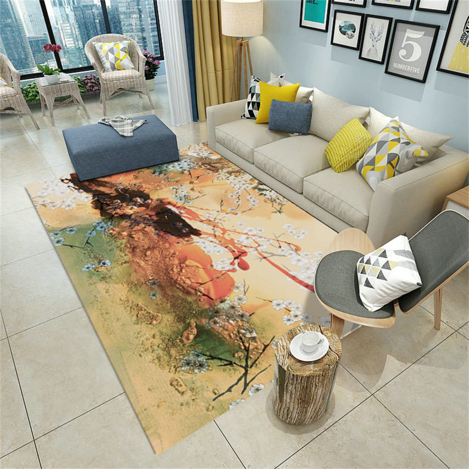Tapis rose et jaune 60x90cm pour égayer une chambre d'enfant moderne