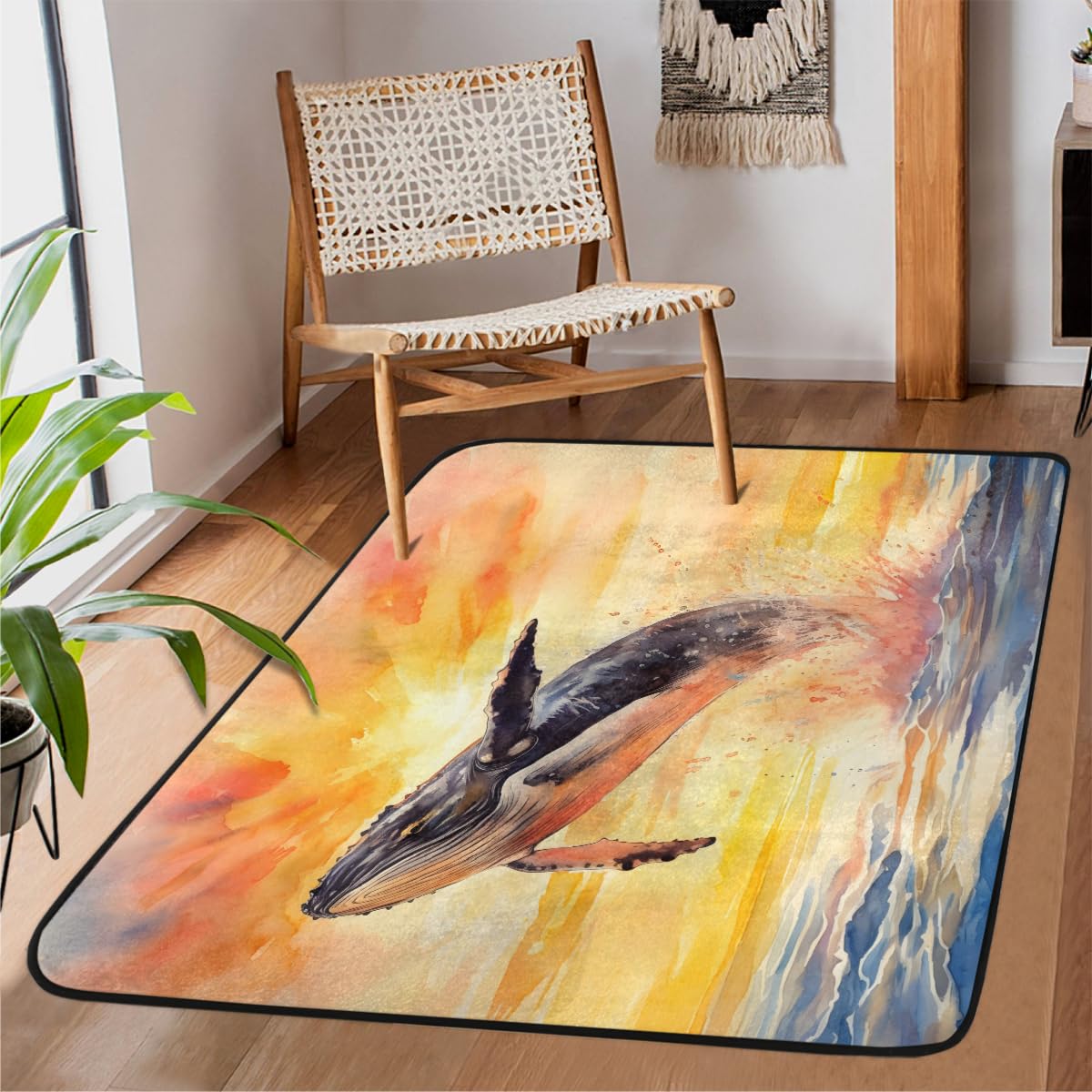 Tapis antidérapant lavable en machine 122x160cm motif baleine pour en finir avec les taches