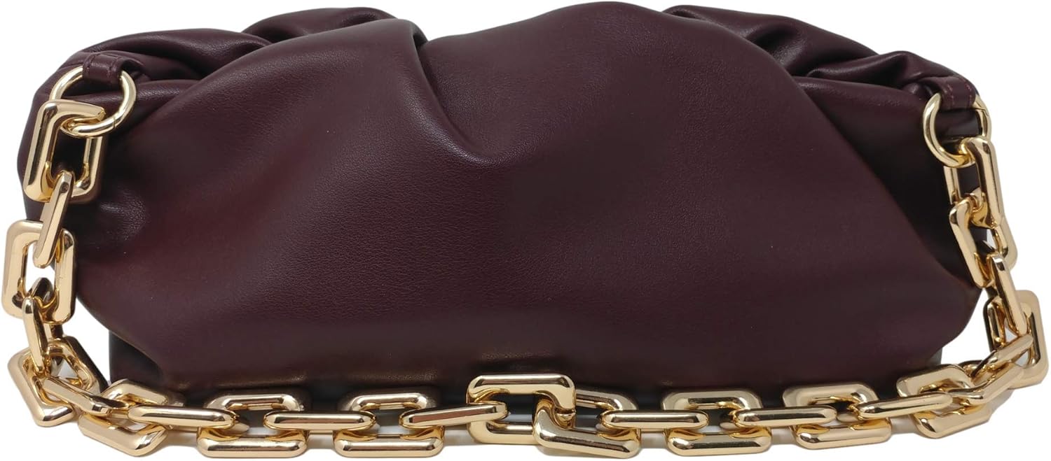 Women's Clutch Purse Bag | Cloud-Shaped Dumpling Chain Pouch | Ruched Chain Link Shoulder Handbag