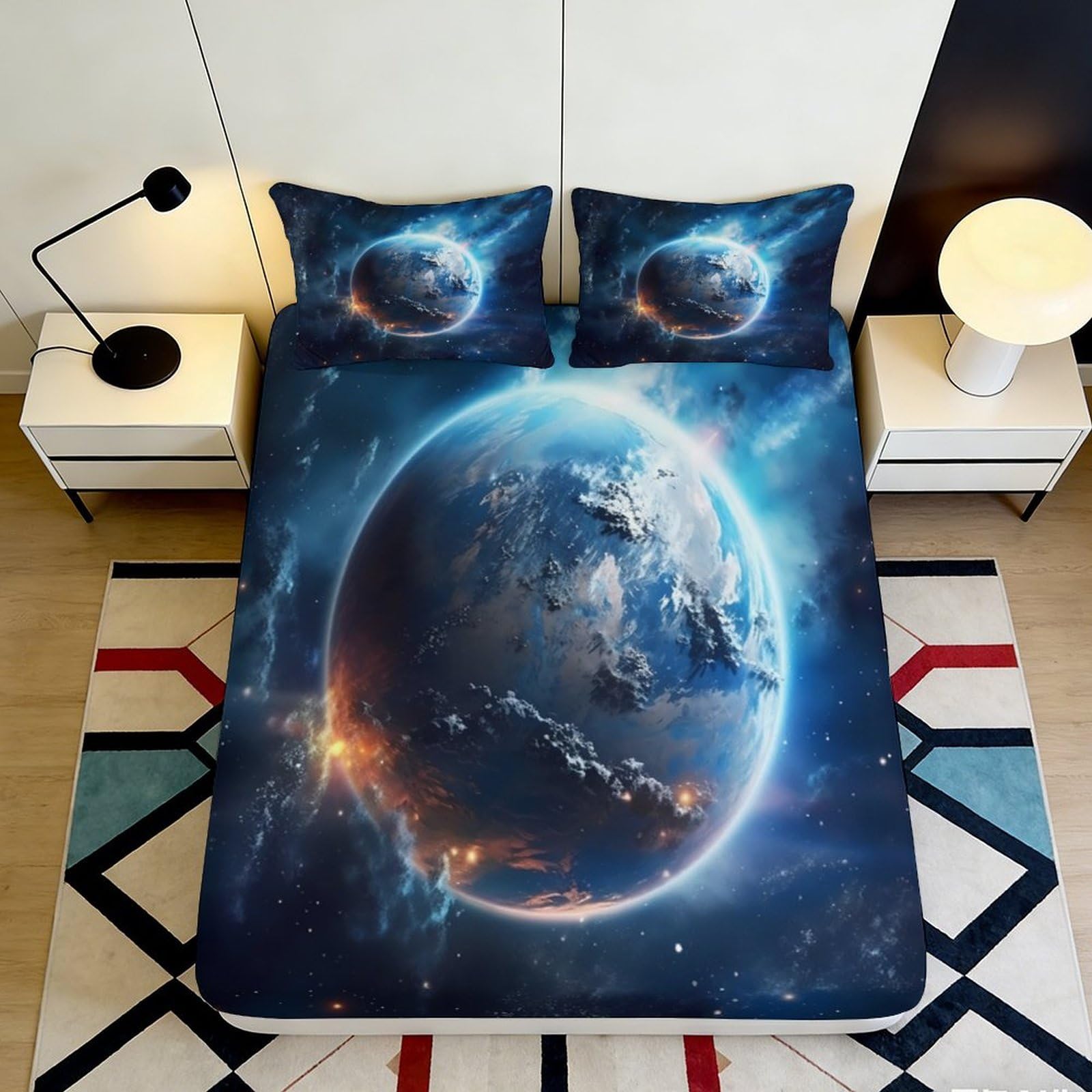 Pnayamiorkfel Style-9 3D Printed Planet Earth Fitted Sheet Microfiber Soft Breathable Cosmic Universe Bed Cover For Bedroom Dorm Decor 90X200x25cm