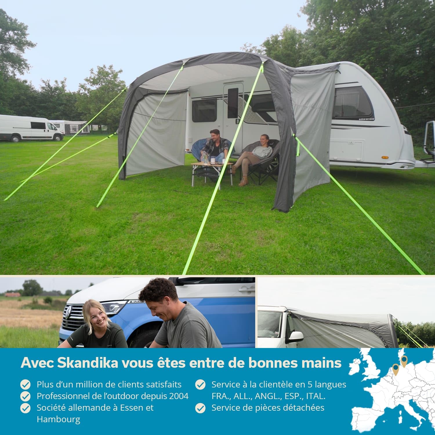 Skandika Auvent Vika Air Van 260 Set | Auvent Gonflable avec parois latérales, Van Tarp, Voile d'ombrage UV 50+, Colonne d'eau de 3000 mm| pour Camping-Car, Mini-Bus, Bus