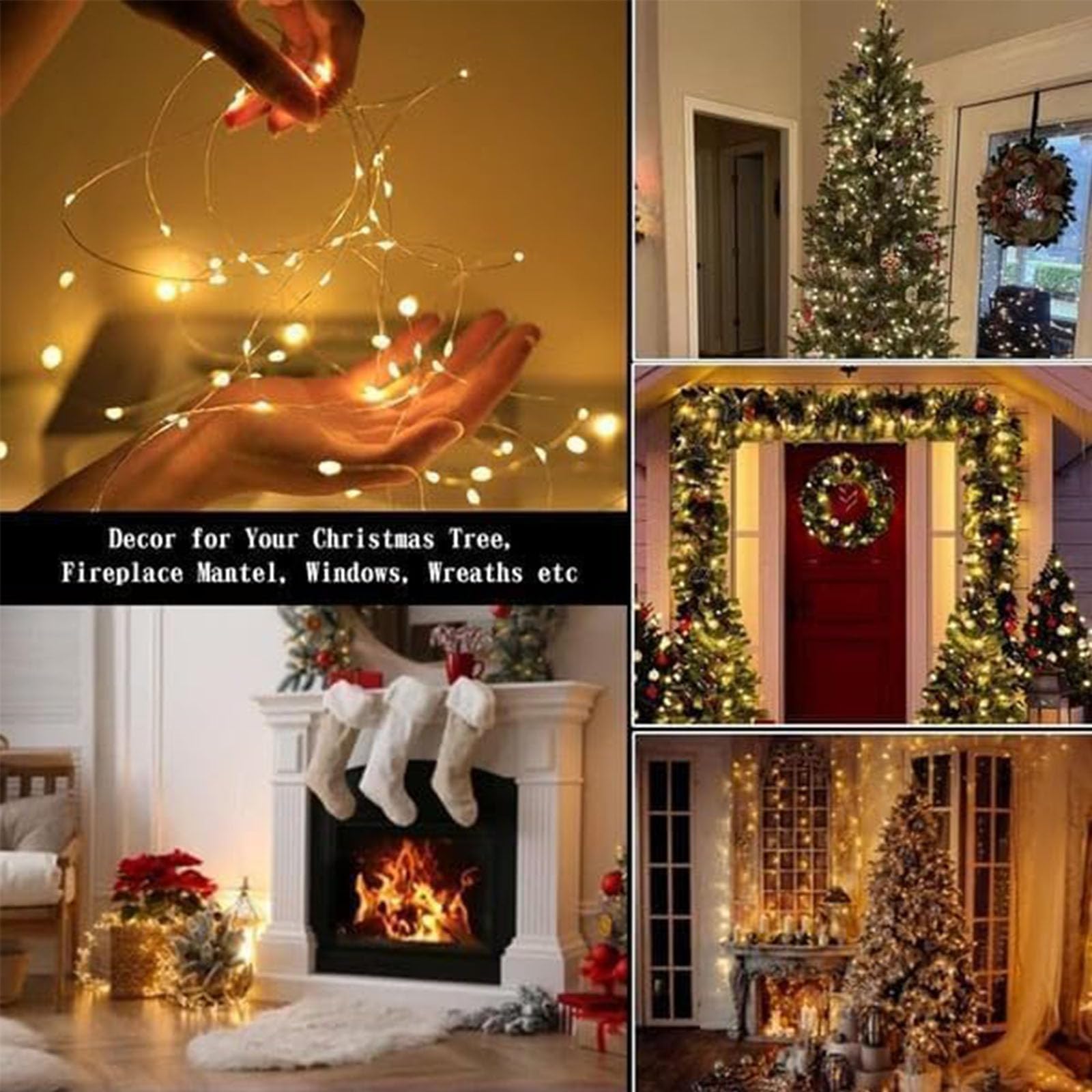 Luces parpadeantes en cascada para árbol de Navidad, 8 modos de luces blancas cálidas de alambre plateado, luces LED impermeables con control remoto y temporizador para vacaciones, fiestas (blanco