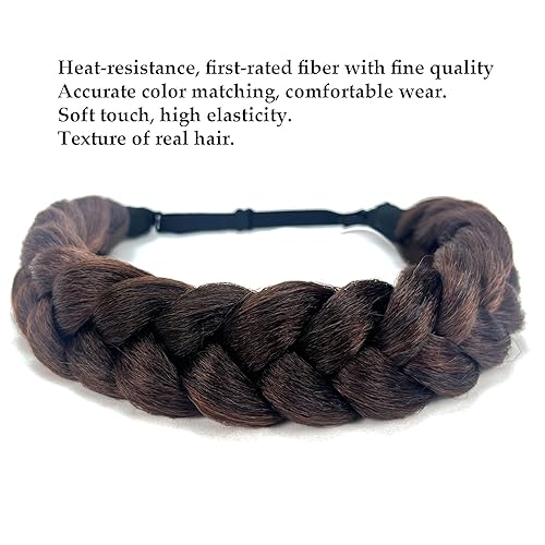 Miniatura 4 de TOECWEGR Diadema trenzada de 3 hebras de pelo sintético trenzado grueso grueso grueso elástico diadema ropa señoras belleza