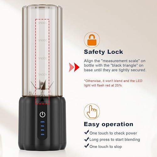 Miniatura 3 de COKUNST Licuadora portátil  Pequeña batidora de batidos y batidos, licuadora personal de 17 onzas (16.9 fl oz) con 6 cuchillas, mini mezclador