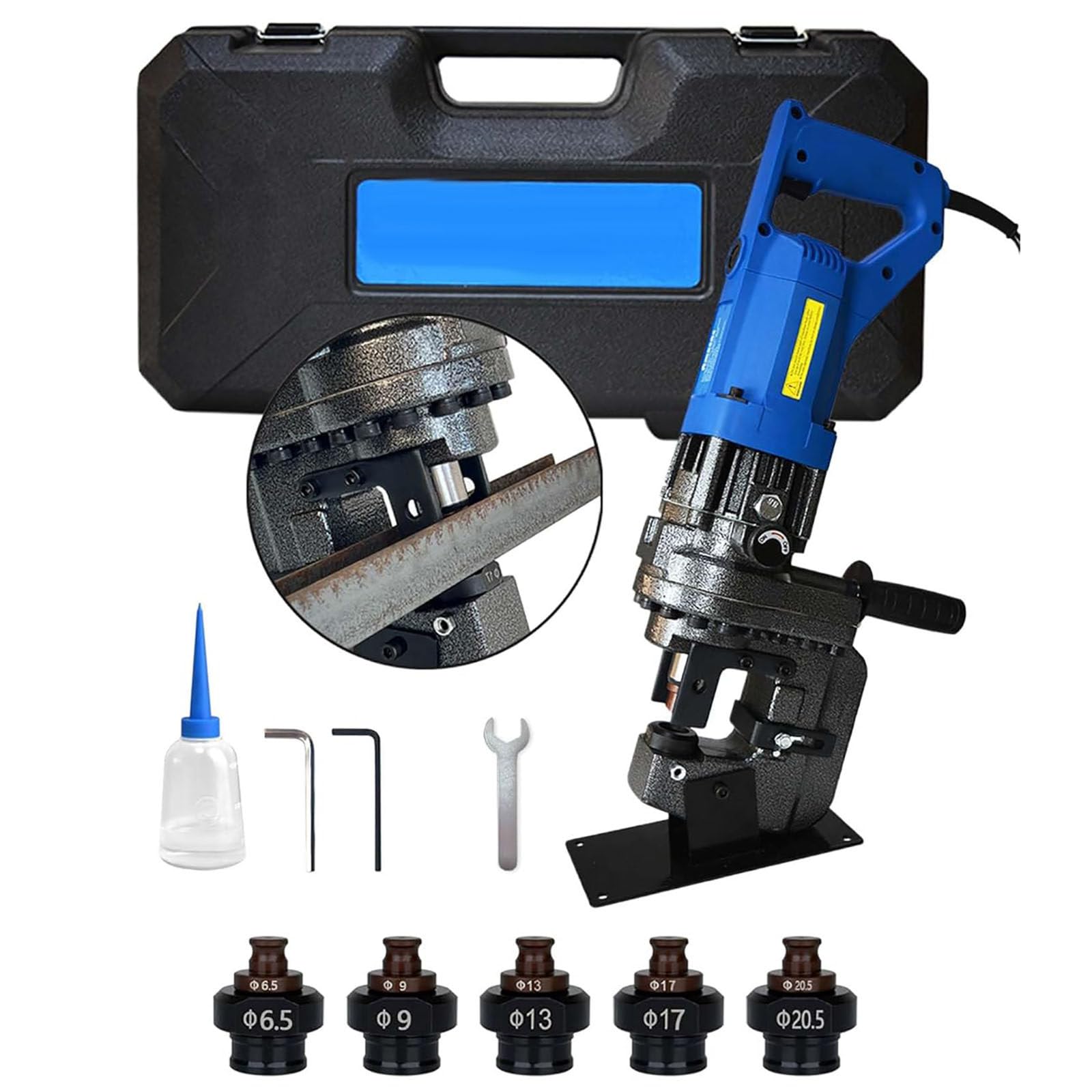 Dfdieratve Angle Steel Electric Hydraulic Hole Puncher, 1500W Punching Machine Metal Hole Punch With Carbon Brush 5 Dies For Iron Copper Aluminum Plate