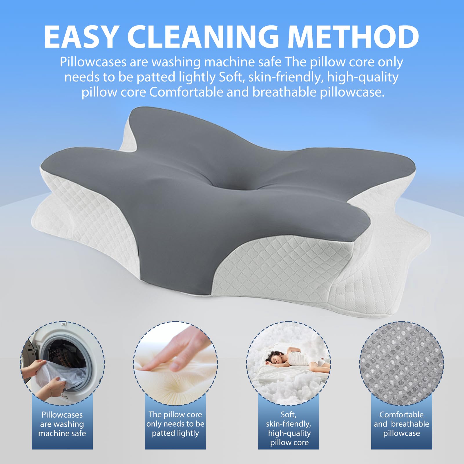Anluoamfuy Nackenkissen Kopfkissen, 2 in 1 Ergonomisch Seitenschläferkissen für Seiten, Rücken & Bauchschläfer, Memory Foam Kissen, Abnehmbare Kissenhülle, Nackenschmerzen, Bezug für Erholsamen Schlaf