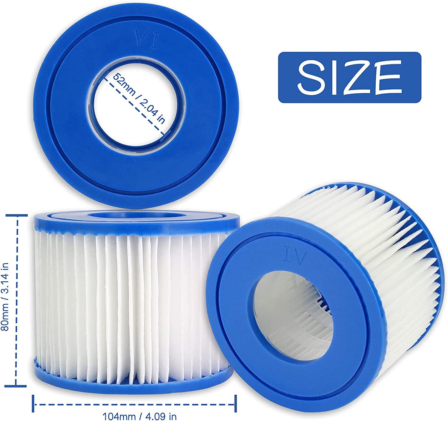 Filtro Vi para Bestway, Cartucho de Filtro de Repuesto para Piscina Tipo Vi, para Lay-Z-SPA, Miami, Paris, Vegas, Mónaco, Palm Spring, 6 Filtros