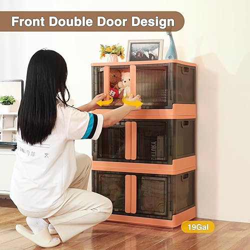 Miniatura 3 de V6 - Contenedores de almacenamiento de plástico con tapas y puertas, contenedores de almacenamiento plegables apilables de 19 galones, frente