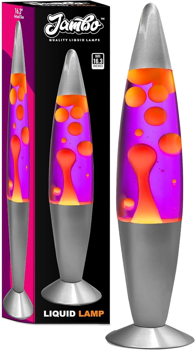 JAMBO Hermosa lámpara de 16.0 in, color morado con cera amarilla/naranja, luz líquida relajante, luz nocturna, decoración del hogar, sala de estar, oficina, dormitorio, lámpara para adultos, adolescentes, niños Magma Motion
