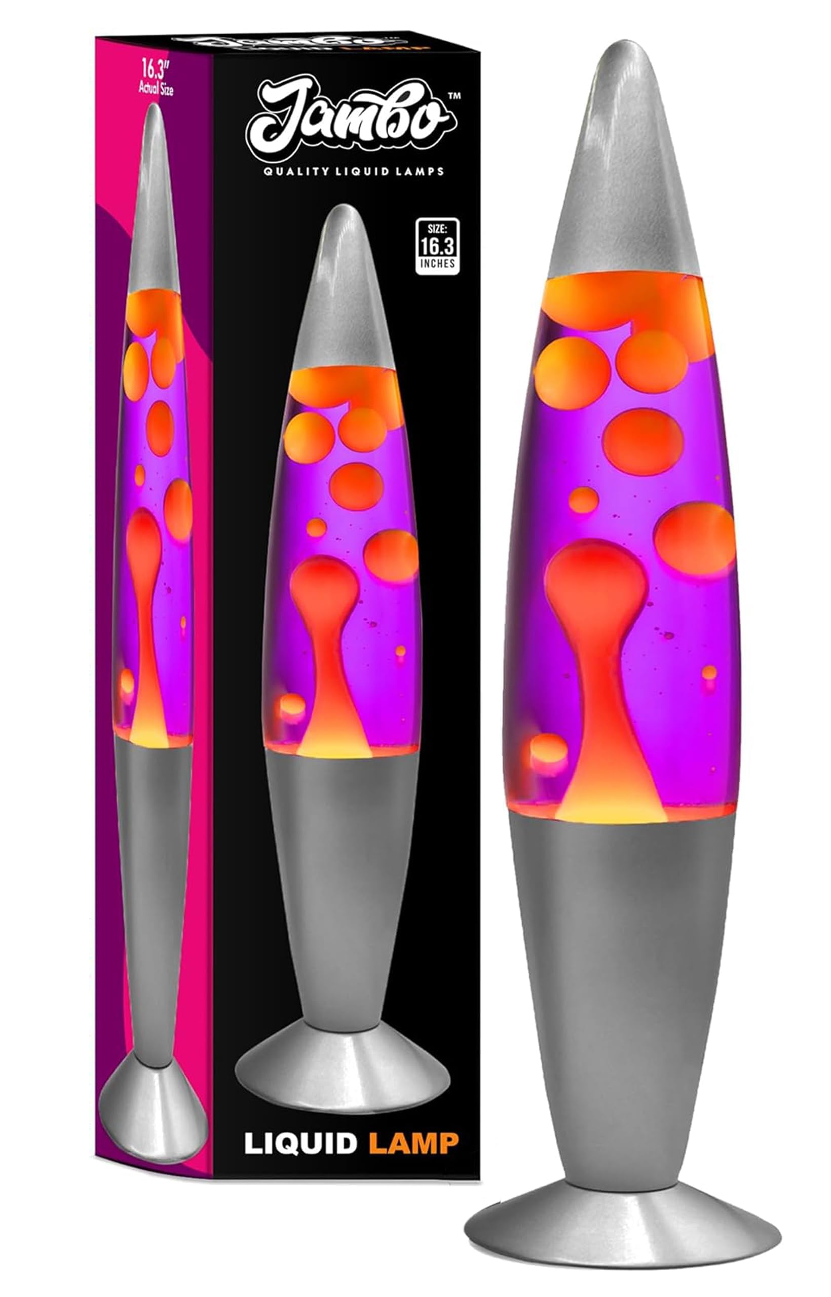 JAMBO 16" Beautiful Lamp- Purple with Yellow/Orange Wax, Relaxing Liquid Light, Night Light Nightlight, Home Decor Living Room Office Bedroom Lamp for Adults Teens Kids Magma Motion