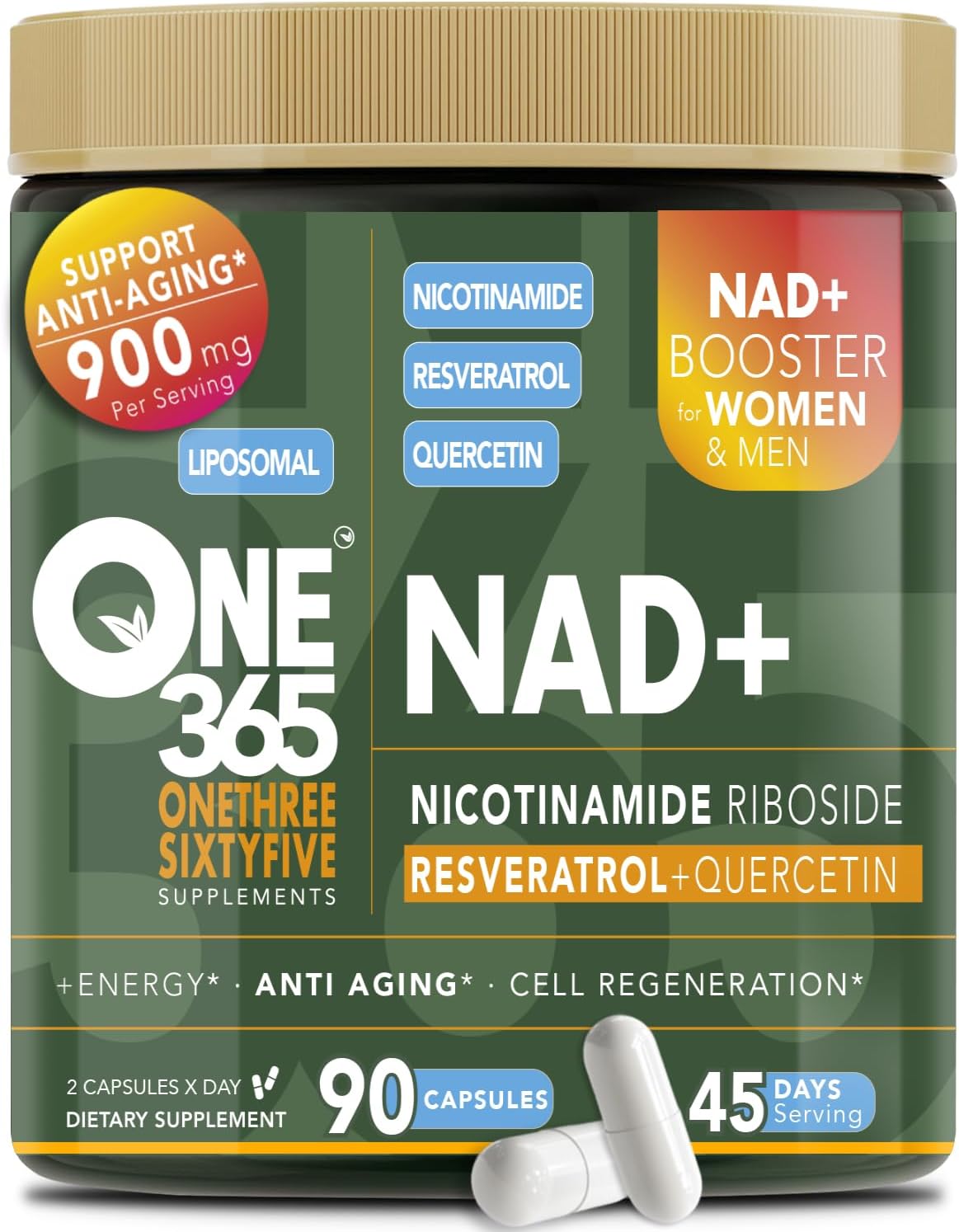 NAD + Supplement Liposomal Nicotinamide Riboside Resveratrol Quercetin Anti-Aging Antioxidant NAD Plus Booster Supplements for Women & Men Hair Skin Nails 90 Capsules NMN Alternative 800mg