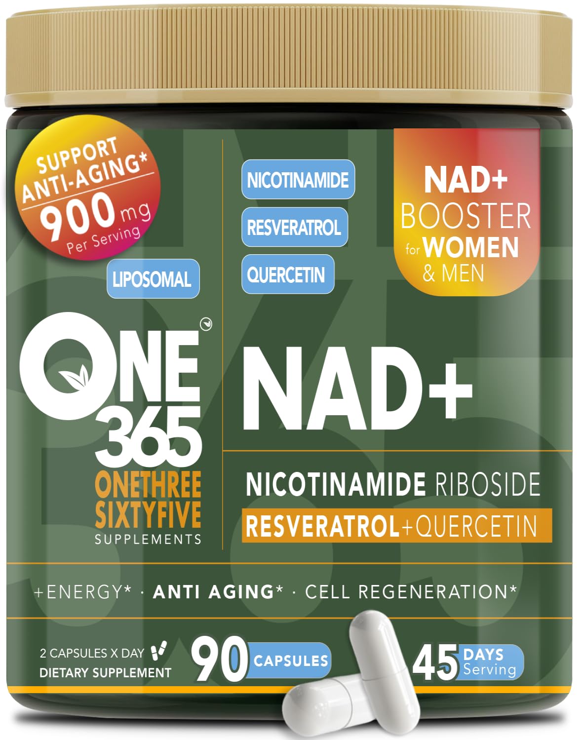 NAD+ Liposomal Supplement with Nicotinamide Riboside Resveratrol 90 Caps