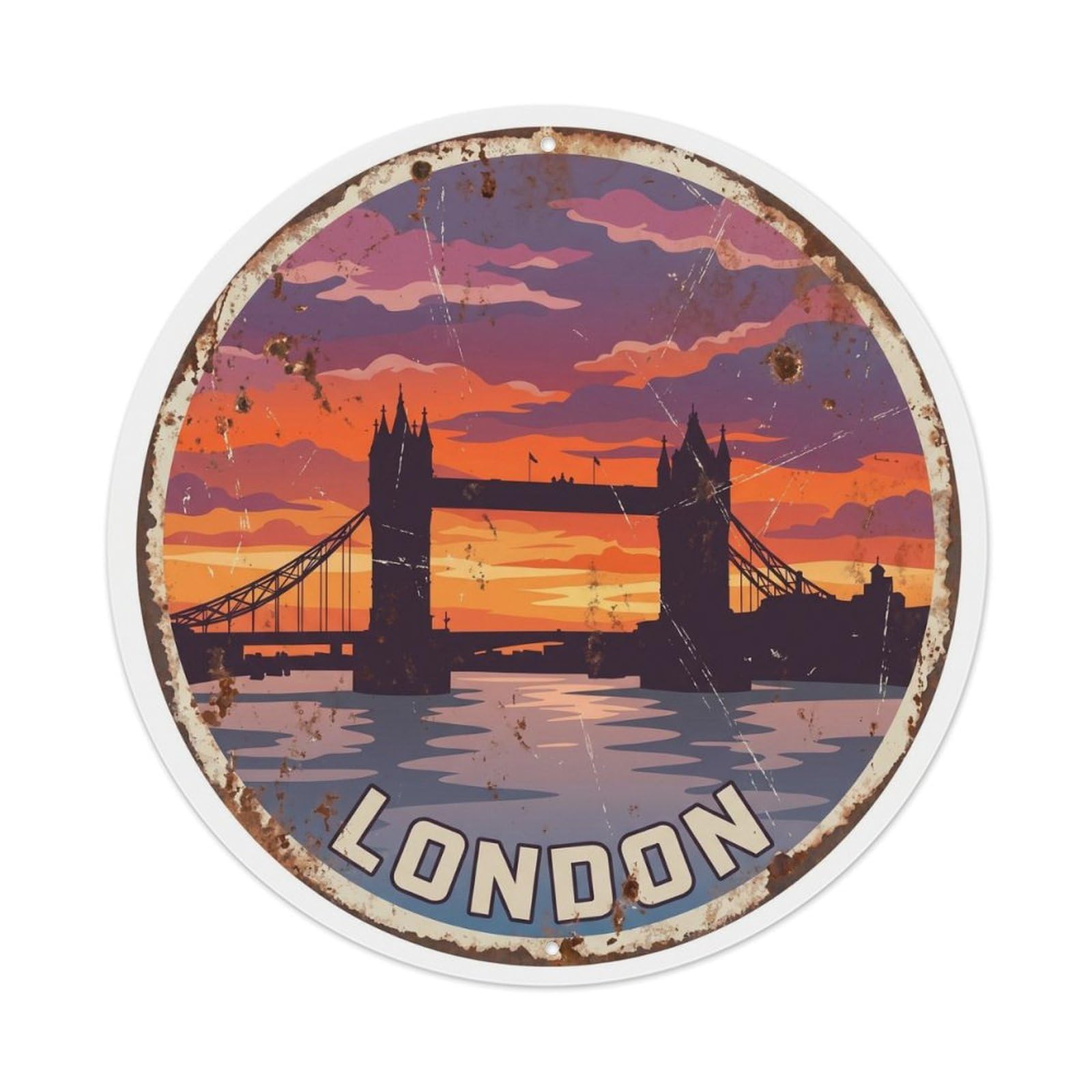Vintage Travel London Bridge Sunset Metal Tin Sign