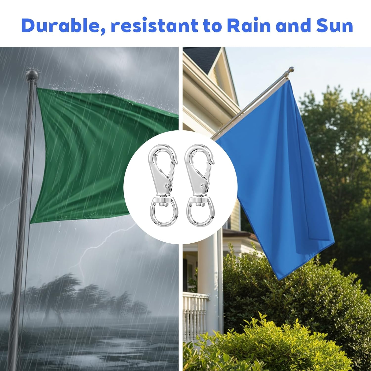 Swivel Snap Hooks 3.5 Inch Stainless Steel Flag Clips Heavy Duty Spring Flag Pole Hardware Marine Grade Keychain Snap Hooks for Diving Boat Flagpole Rope Dog Leash Swings Bird Feeders - Image 4