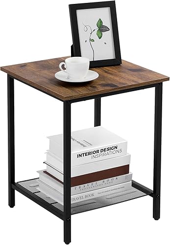 VASAGLE INDESTIC - Mesa auxiliar o mesita de noche de estilo industrial, marco de acero resistente, mesa de montaje simple para sala de estar o